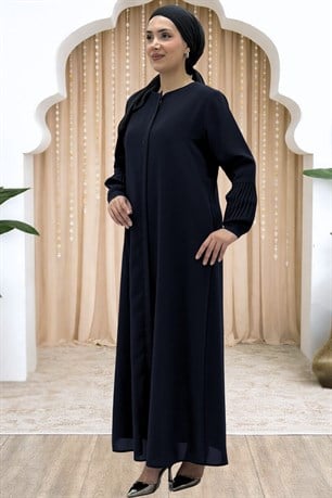 Berna Kolu Pileli Taşlı Ferace Siyah