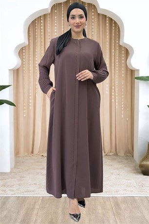 Berna Kolu Pileli Taşlı Ferace Vizon