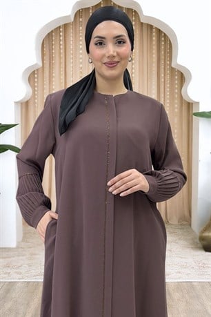 Berna Kolu Pileli Taşlı Ferace Vizon