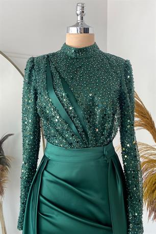 Berra Balık Tesettür Abiye Zümrüt