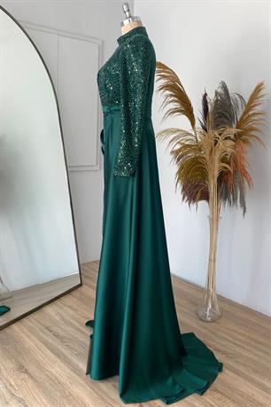 Berra Balık Tesettür Abiye Zümrüt