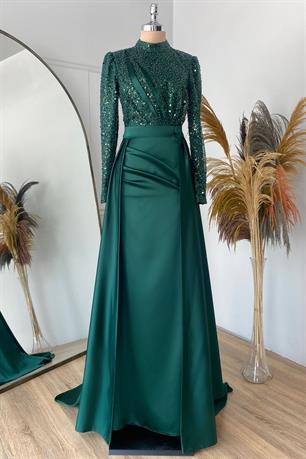 Berra Balık Tesettür Abiye Zümrüt