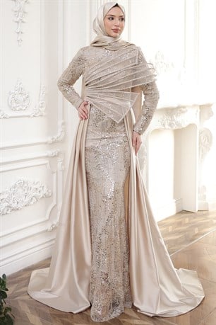 Berra Tesettür Abiye Bej