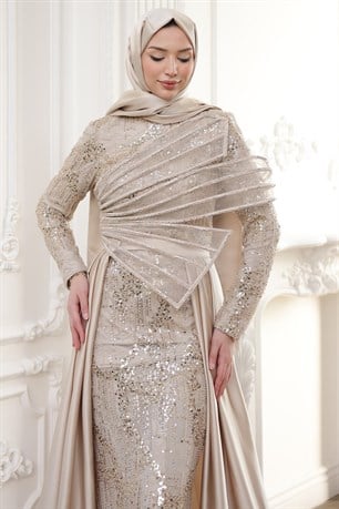 Berra Tesettür Abiye Bej