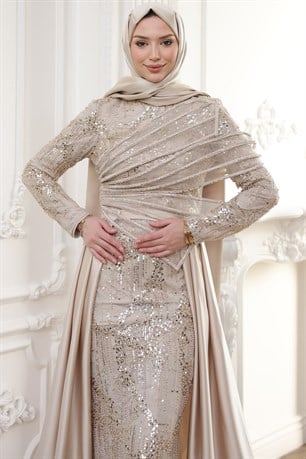 Berra Tesettür Abiye Bej