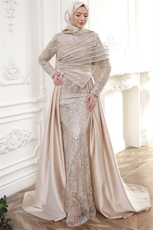 Berra Tesettür Abiye Bej