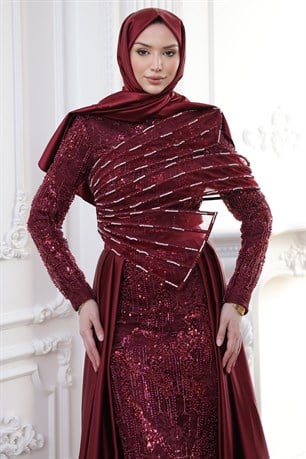 Berra Tesettür Abiye Bordo