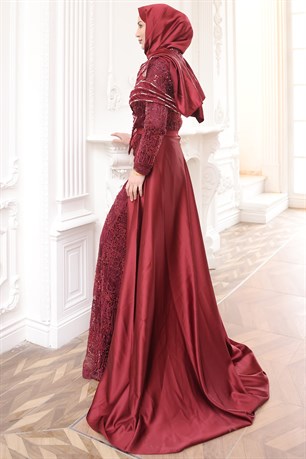 Berra Tesettür Abiye Bordo