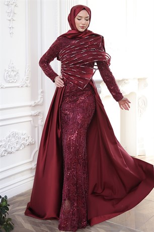 Berra Tesettür Abiye Bordo