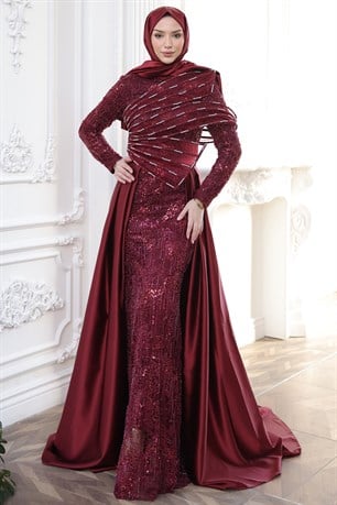 Berra Tesettür Abiye Bordo