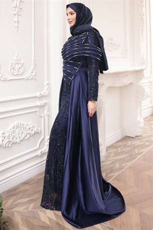 Berra Tesettür Abiye Lacivert