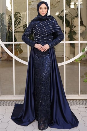 Berra Tesettür Abiye Lacivert