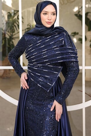 Berra Tesettür Abiye Lacivert