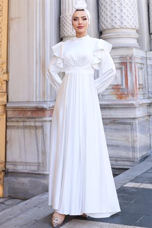Berrak Tesettür Abiye Beyaz