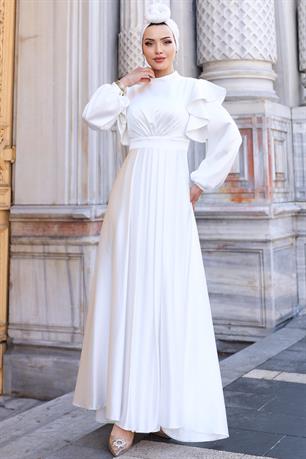 Berrak Tesettür Abiye Beyaz