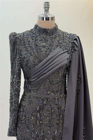 Berry Tesettür Abiye Antrasit