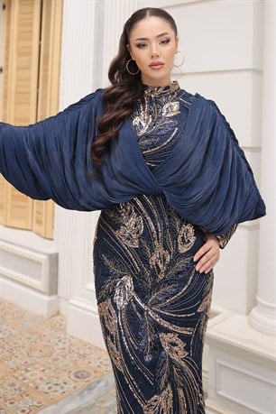 Bihter Tesettür Abiye Lacivert