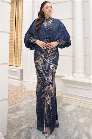 Bihter Tesettür Abiye Lacivert