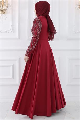 Bürde Tesettür Abiye Bordo