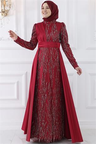 Bürde Tesettür Abiye Bordo