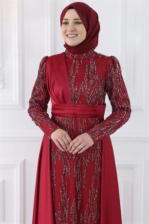 Bürde Tesettür Abiye Bordo