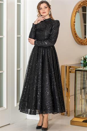 Çalıkuşu Tesettür Abiye Siyah