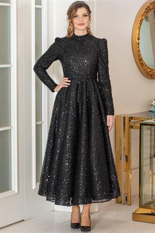 Çalıkuşu Tesettür Abiye Siyah