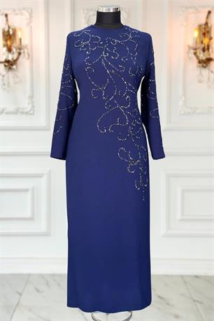 Cansu Tesettür Abiye Lacivert