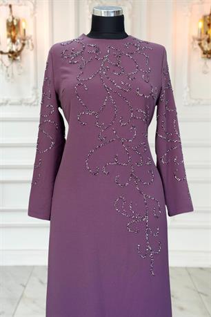 Cansu Tesettür Abiye Lavanta