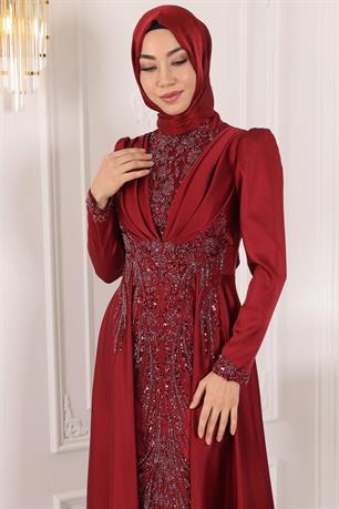 Cemre Tesettür Abiye Bordo