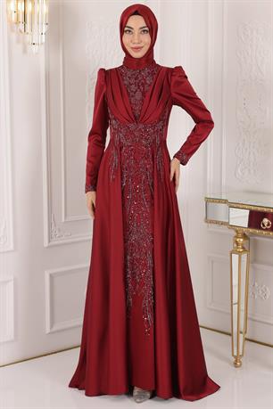 Cemre Tesettür Abiye Bordo