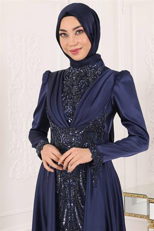 Cemre Tesettür Abiye Lacivert