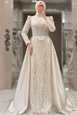 Ceren Tesettür Abiye Bej