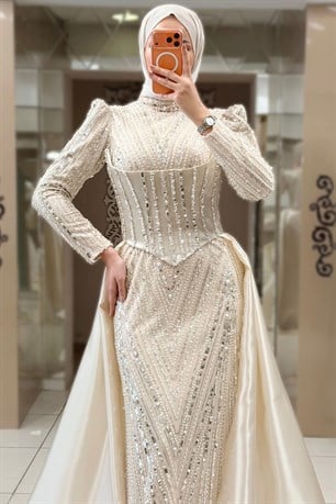 Ceren Tesettür Abiye Bej