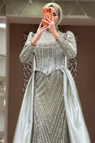 Ceren Tesettür Abiye Haki