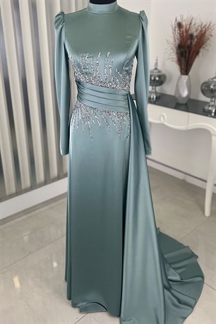 Ceyla Kuyruklu Tesettür Abiye Mint