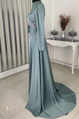 Ceyla Kuyruklu Tesettür Abiye Mint