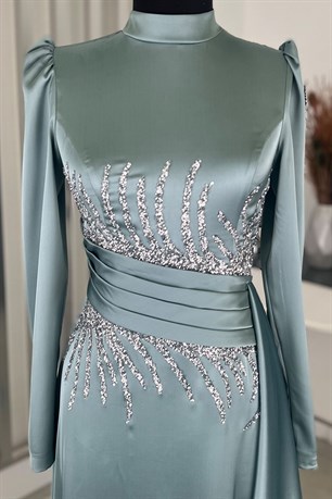 Ceyla Kuyruklu Tesettür Abiye Mint