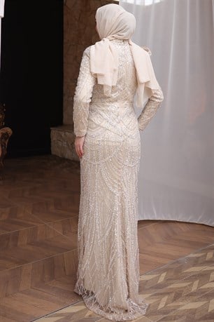 Ceylan Tesettür Abiye Bej