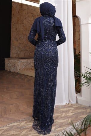 Ceylan Tesettür Abiye Lacivert