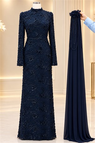 Ceylin Tesettür Abiye Lacivert