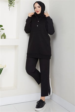 Çıkarılabilir Kapüşonlu 3 İplik Şardonlu Sweatshirt Siyah
