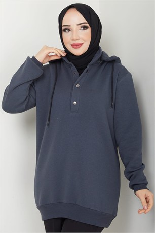 Çıkarılabilir Kapüşonlu 3 İplik Şardonlu Sweatshirt Antrasit