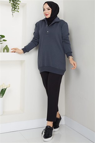 Çıkarılabilir Kapüşonlu 3 İplik Şardonlu Sweatshirt Antrasit