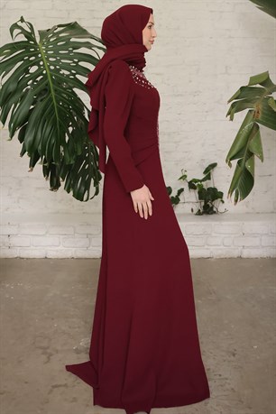 Cleopatra Tesettür Abiye Bordo