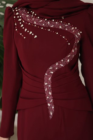 Cleopatra Tesettür Abiye Bordo