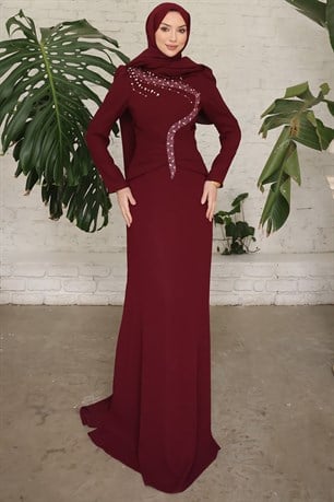 Cleopatra Tesettür Abiye Bordo