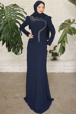 Cleopatra Tesettür Abiye Lacivert