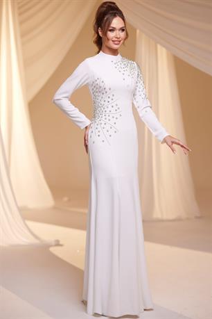 Defne Tesettür Abiye Beyaz