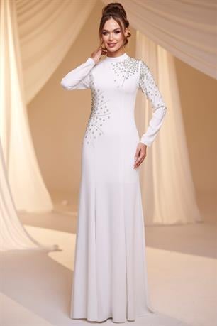 Defne Tesettür Abiye Beyaz